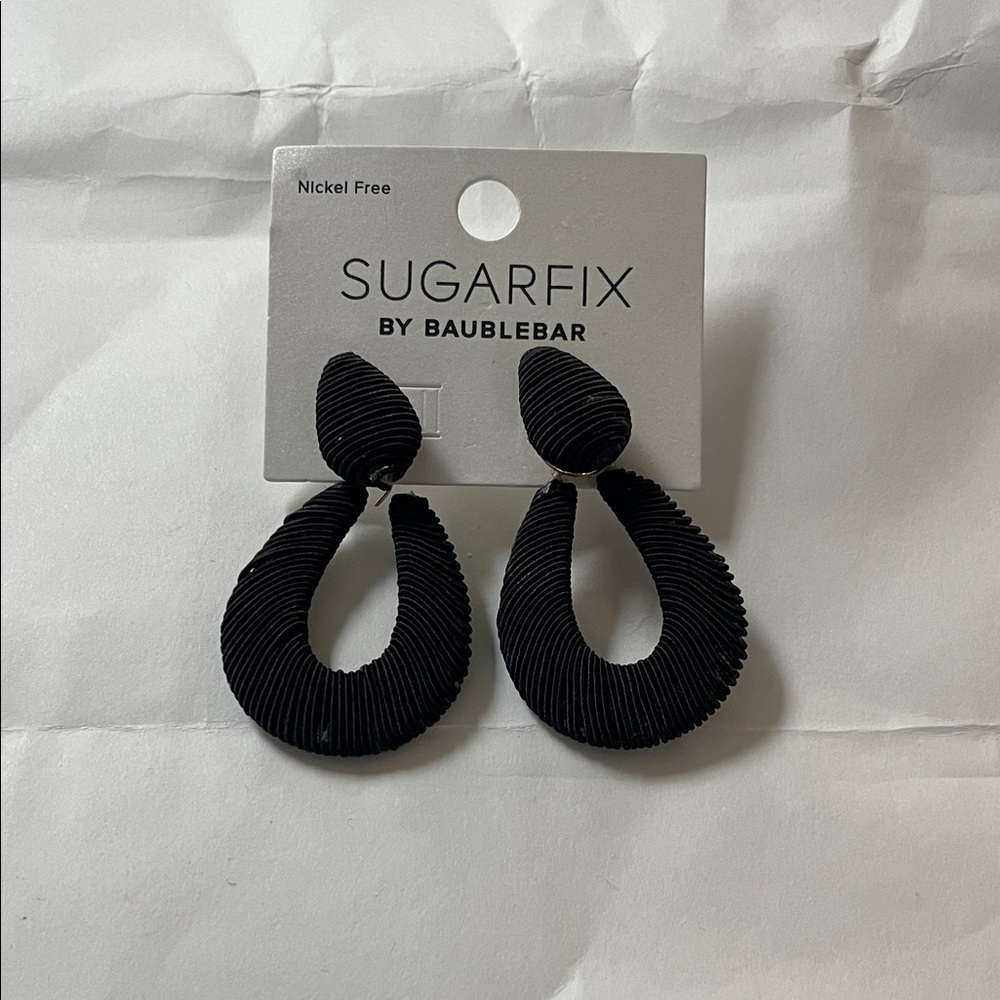 BaubleBar Sugarfix Black Textured Hoop Drop Earrings